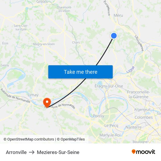 Arronville to Mezieres-Sur-Seine map