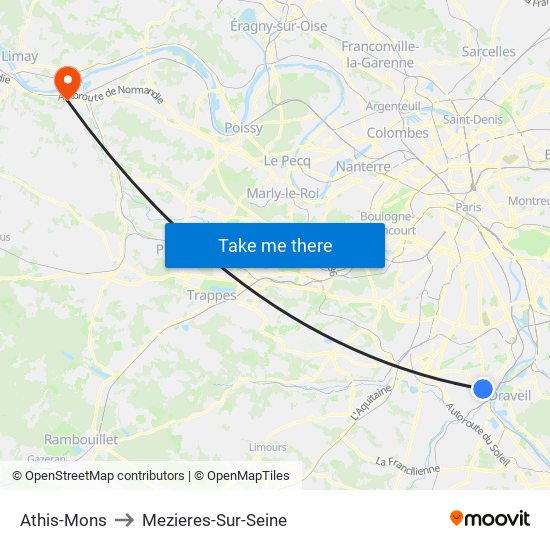 Athis-Mons to Mezieres-Sur-Seine map