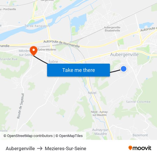 Aubergenville to Mezieres-Sur-Seine map