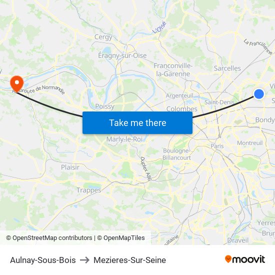 Aulnay-Sous-Bois to Mezieres-Sur-Seine map