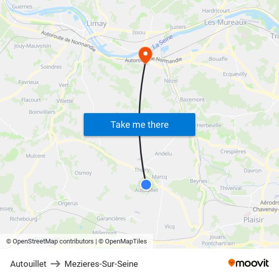 Autouillet to Mezieres-Sur-Seine map