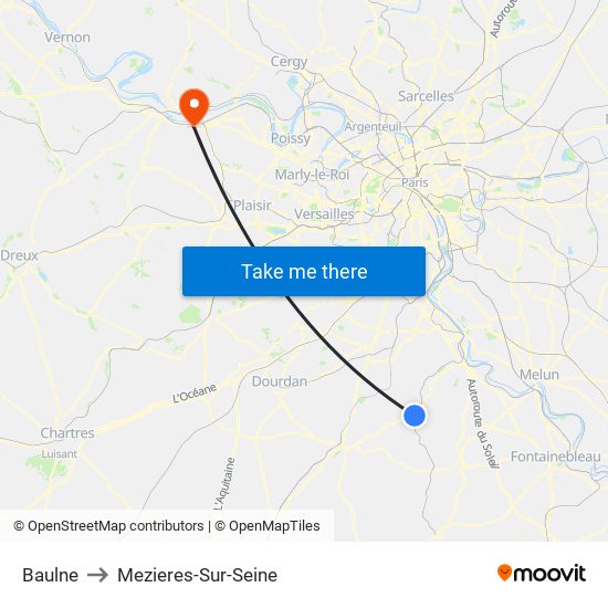 Baulne to Mezieres-Sur-Seine map