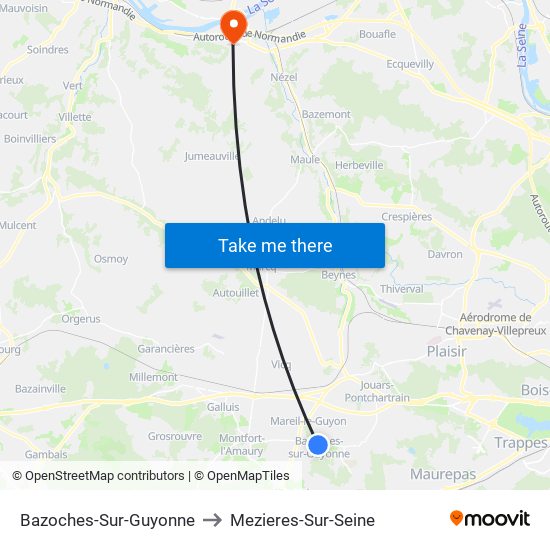 Bazoches-Sur-Guyonne to Mezieres-Sur-Seine map