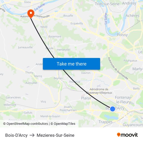 Bois-D'Arcy to Mezieres-Sur-Seine map