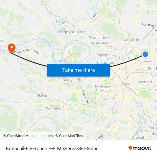 Bonneuil-En-France to Mezieres-Sur-Seine map