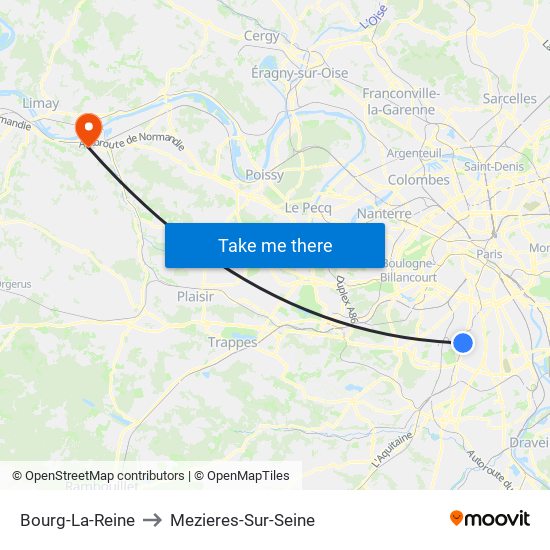 Bourg-La-Reine to Mezieres-Sur-Seine map