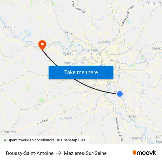 Boussy-Saint-Antoine to Mezieres-Sur-Seine map