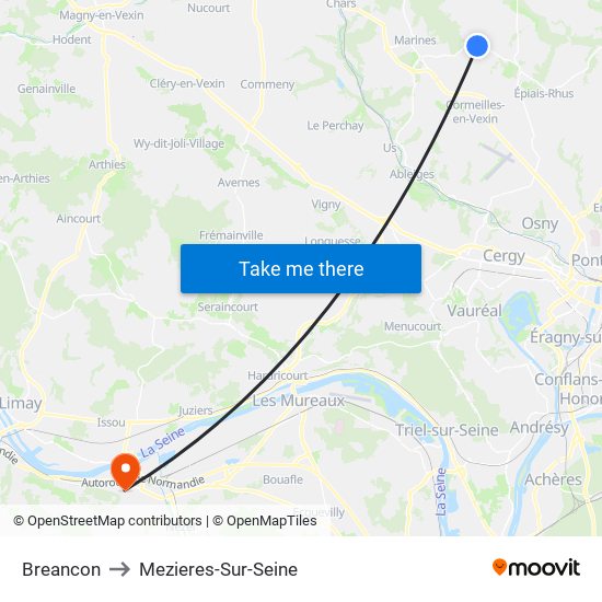 Breancon to Mezieres-Sur-Seine map