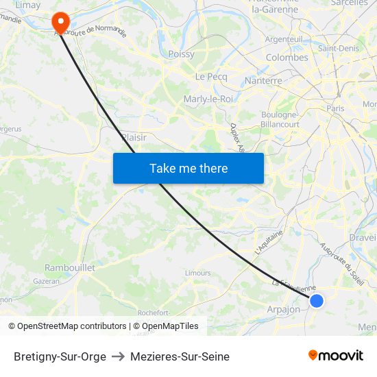 Bretigny-Sur-Orge to Mezieres-Sur-Seine map