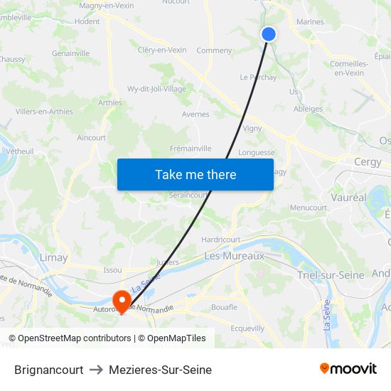 Brignancourt to Mezieres-Sur-Seine map