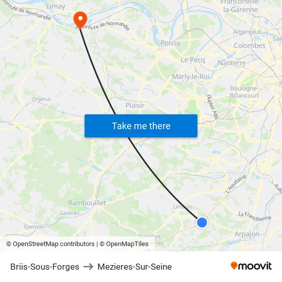 Briis-Sous-Forges to Mezieres-Sur-Seine map