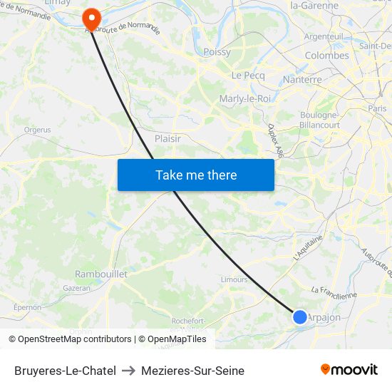 Bruyeres-Le-Chatel to Mezieres-Sur-Seine map
