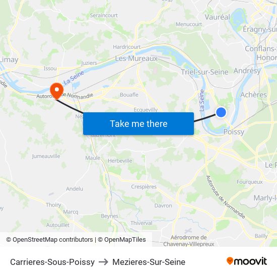 Carrieres-Sous-Poissy to Mezieres-Sur-Seine map