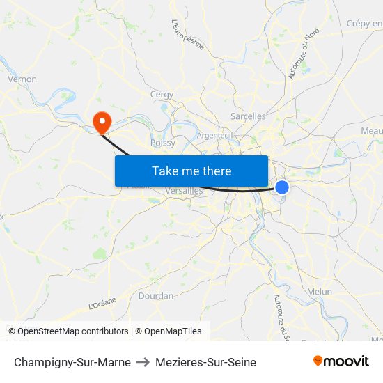 Champigny-Sur-Marne to Mezieres-Sur-Seine map