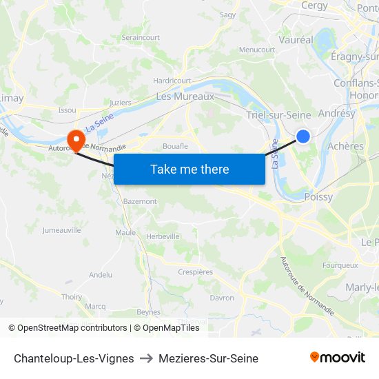 Chanteloup-Les-Vignes to Mezieres-Sur-Seine map