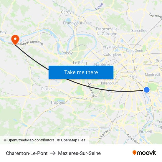 Charenton-Le-Pont to Mezieres-Sur-Seine map
