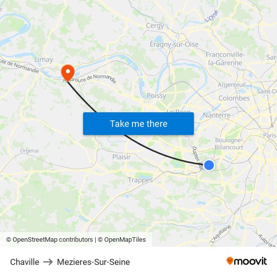 Chaville to Mezieres-Sur-Seine map