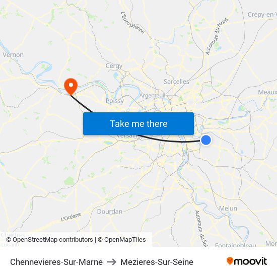 Chennevieres-Sur-Marne to Mezieres-Sur-Seine map
