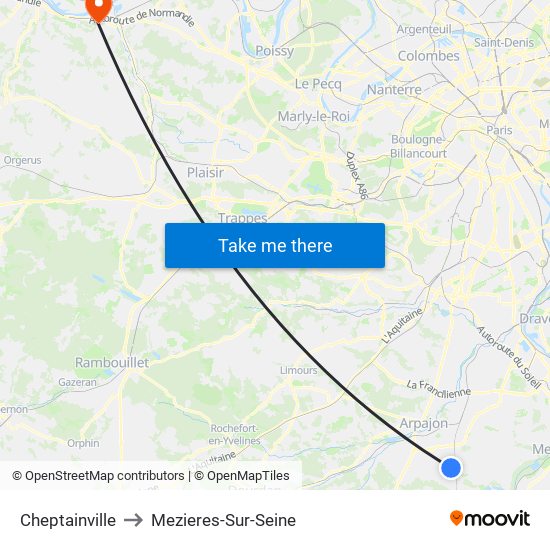 Cheptainville to Mezieres-Sur-Seine map