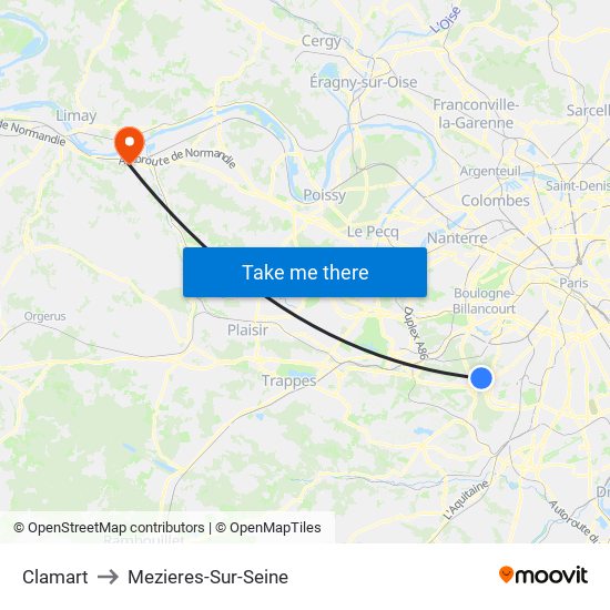 Clamart to Mezieres-Sur-Seine map