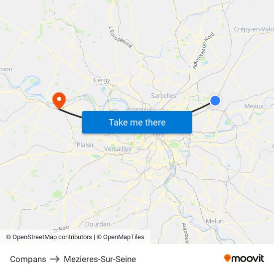 Compans to Mezieres-Sur-Seine map