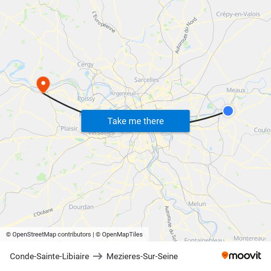 Conde-Sainte-Libiaire to Mezieres-Sur-Seine map