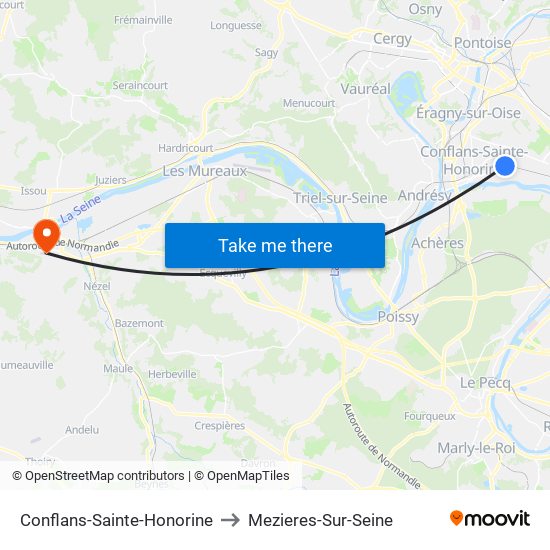 Conflans-Sainte-Honorine to Mezieres-Sur-Seine map