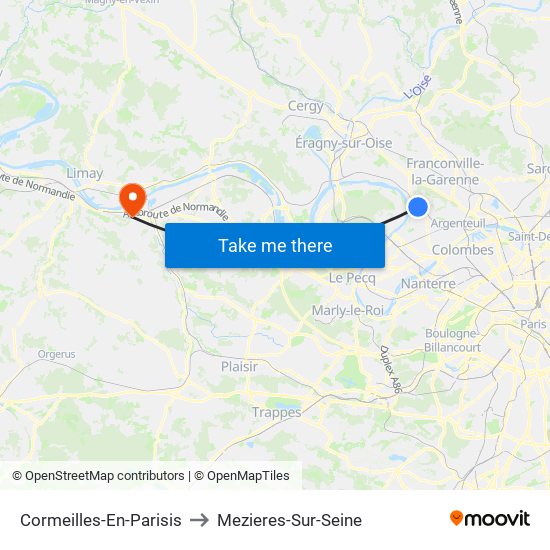 Cormeilles-En-Parisis to Mezieres-Sur-Seine map