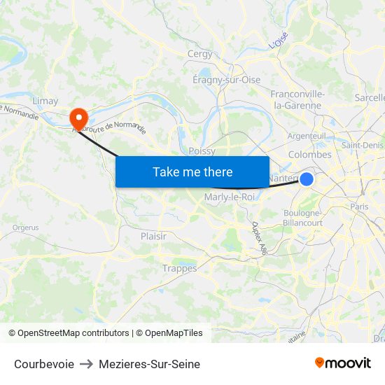 Courbevoie to Mezieres-Sur-Seine map