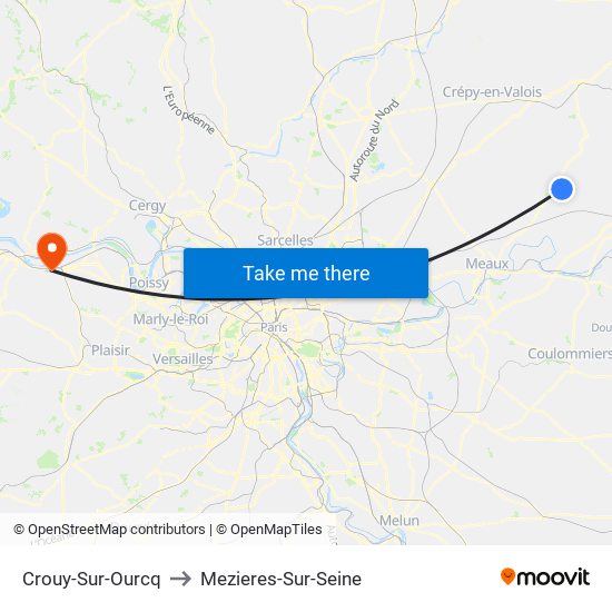 Crouy-Sur-Ourcq to Mezieres-Sur-Seine map