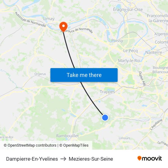 Dampierre-En-Yvelines to Mezieres-Sur-Seine map