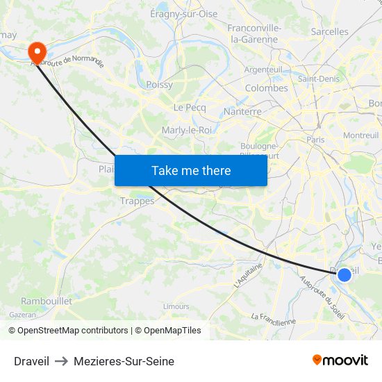 Draveil to Mezieres-Sur-Seine map