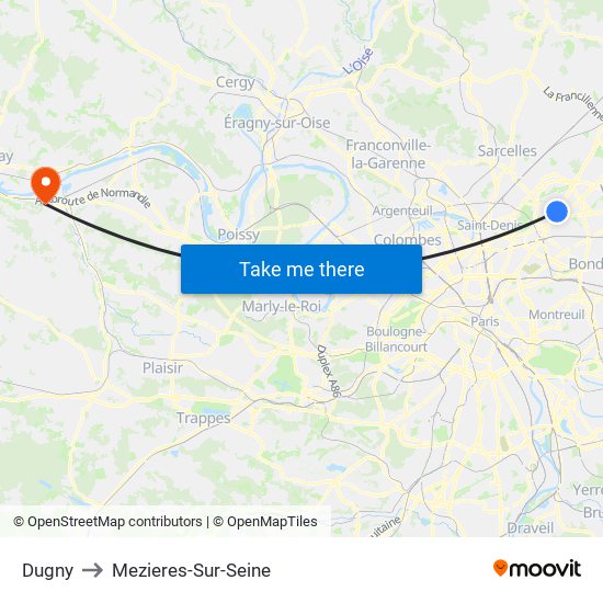 Dugny to Mezieres-Sur-Seine map