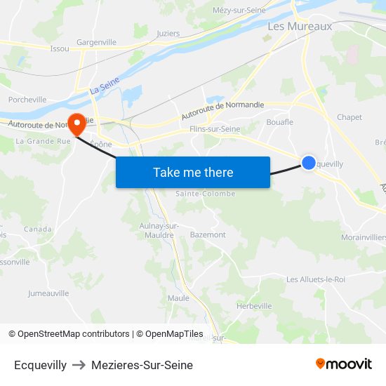 Ecquevilly to Mezieres-Sur-Seine map
