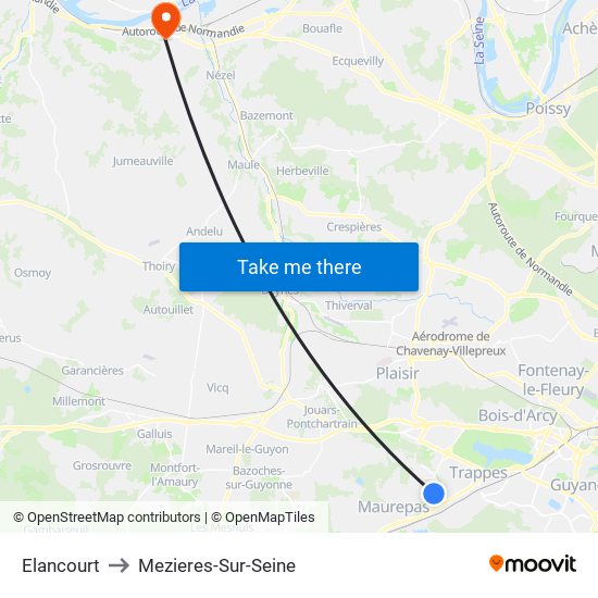 Elancourt to Mezieres-Sur-Seine map