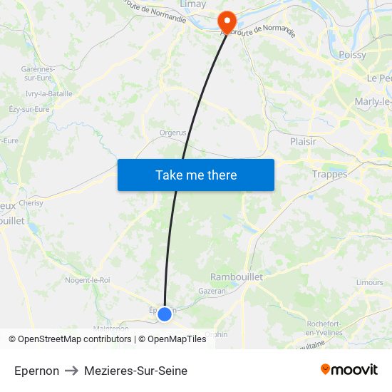 Epernon to Mezieres-Sur-Seine map