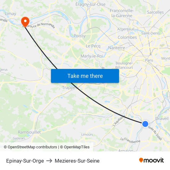 Epinay-Sur-Orge to Mezieres-Sur-Seine map