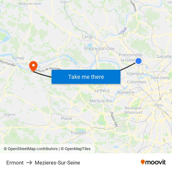 Ermont to Mezieres-Sur-Seine map