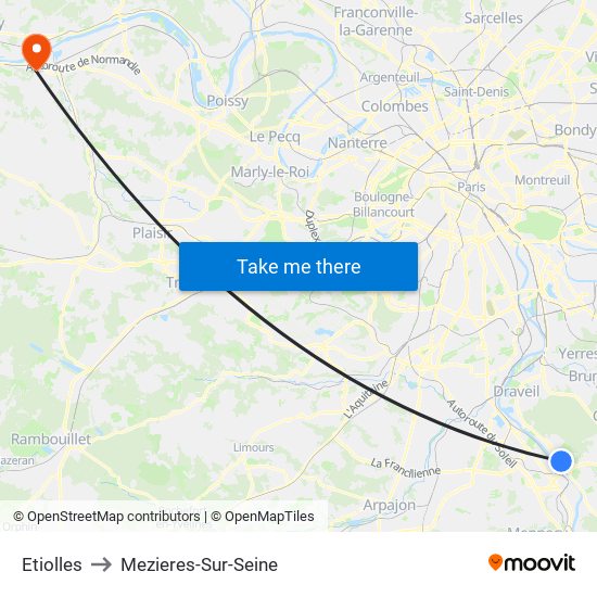 Etiolles to Mezieres-Sur-Seine map