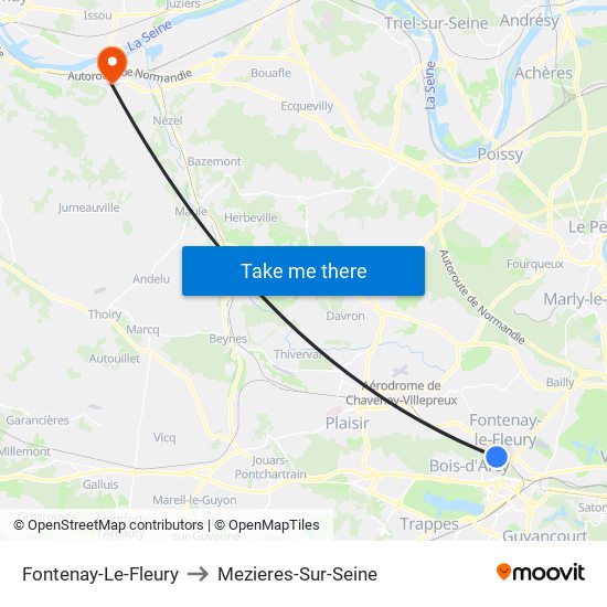 Fontenay-Le-Fleury to Mezieres-Sur-Seine map