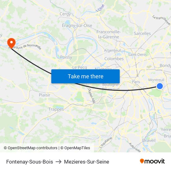 Fontenay-Sous-Bois to Mezieres-Sur-Seine map