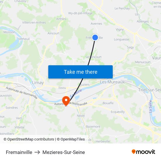 Fremainville to Mezieres-Sur-Seine map