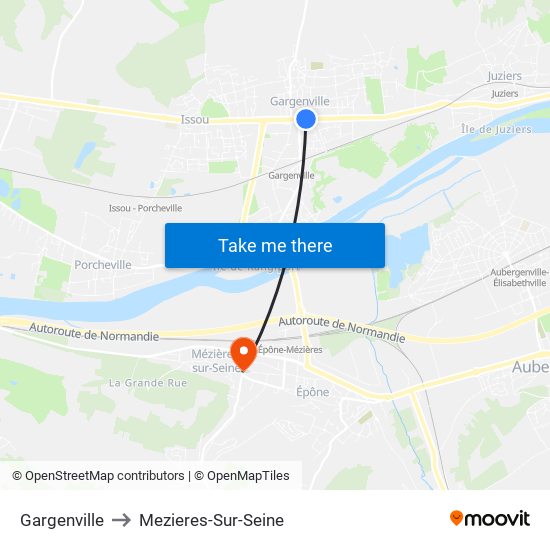 Gargenville to Mezieres-Sur-Seine map