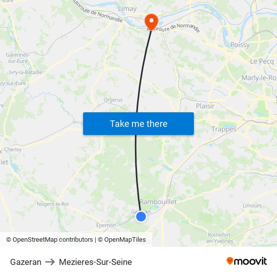Gazeran to Mezieres-Sur-Seine map