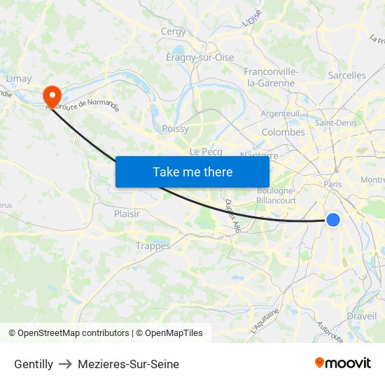 Gentilly to Mezieres-Sur-Seine map