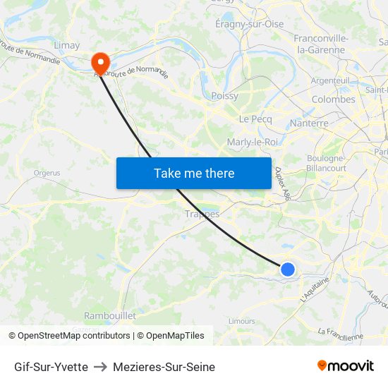 Gif-Sur-Yvette to Mezieres-Sur-Seine map