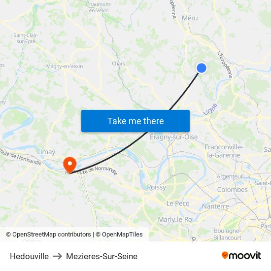 Hedouville to Mezieres-Sur-Seine map