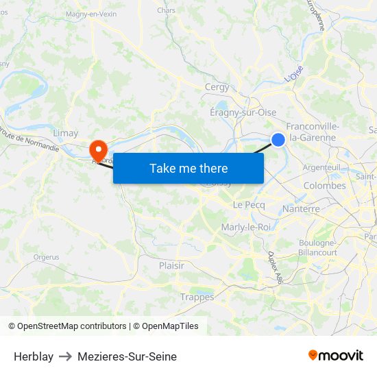 Herblay to Mezieres-Sur-Seine map