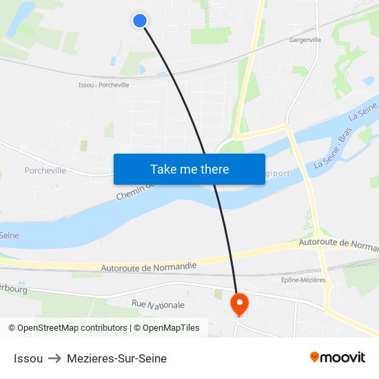 Issou to Mezieres-Sur-Seine map