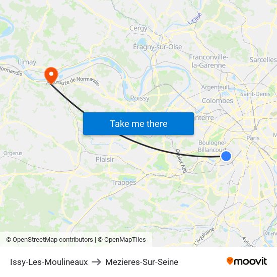 Issy-Les-Moulineaux to Mezieres-Sur-Seine map